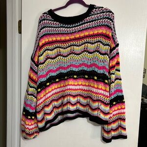 Pink and Red Crew Neck Striped Sweater